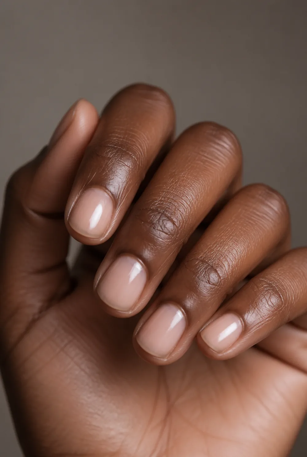 round nail art on deep brown skin