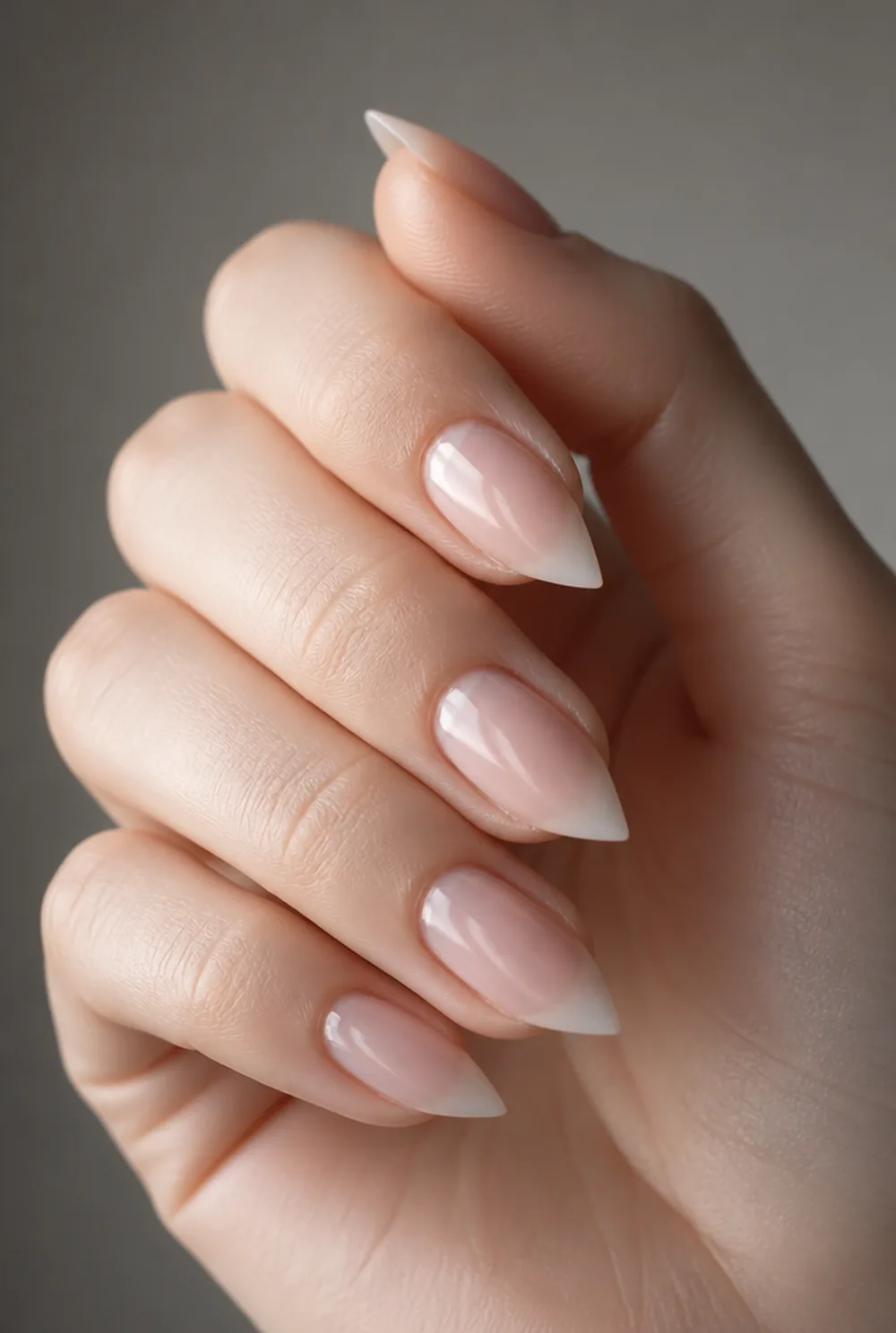 stiletto nail art on fair skin, short length