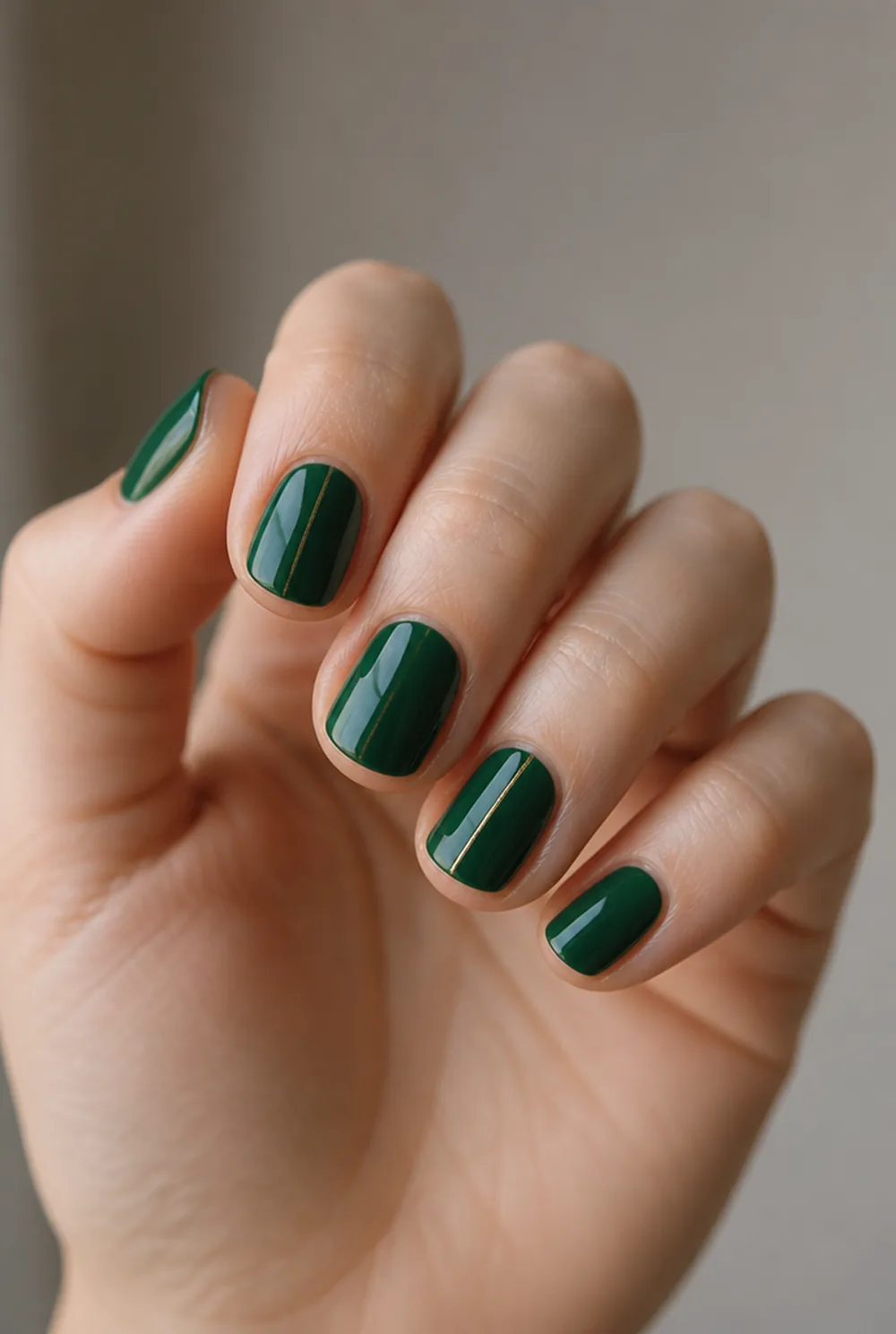 emerald and gold nail art on fair skin short length - PolishedAndPrettyNails.com emerald and gold nail art on fair skin, short length