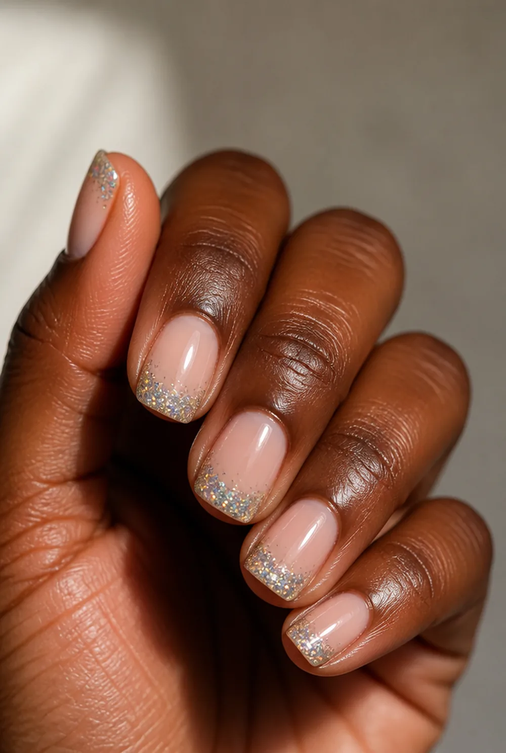 glitter tips only nail art on deep brown skin - PolishedAndPrettyNails.com glitter tips only nail art on deep brown skin