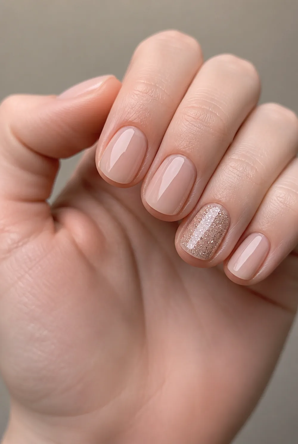 bare nails one ring finger nail art on fair skin short length - PolishedAndPrettyNails.com bare nails, one ring finger nail art on fair skin, short length