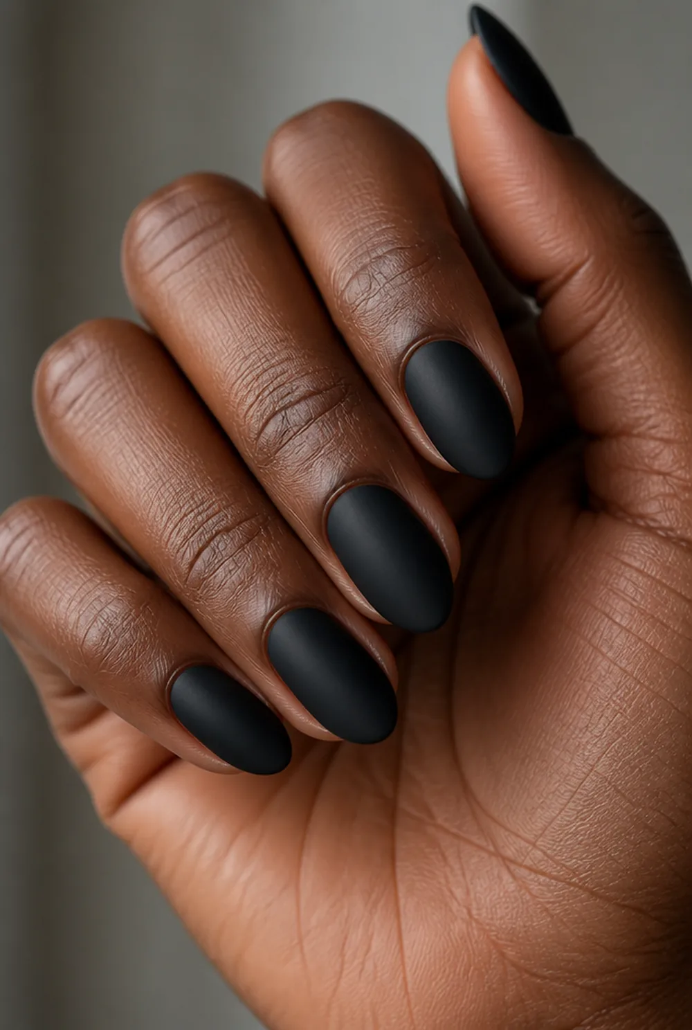 black velvet matte nail art on deep brown skin - PolishedAndPrettyNails.com black velvet matte nail art on deep brown skin