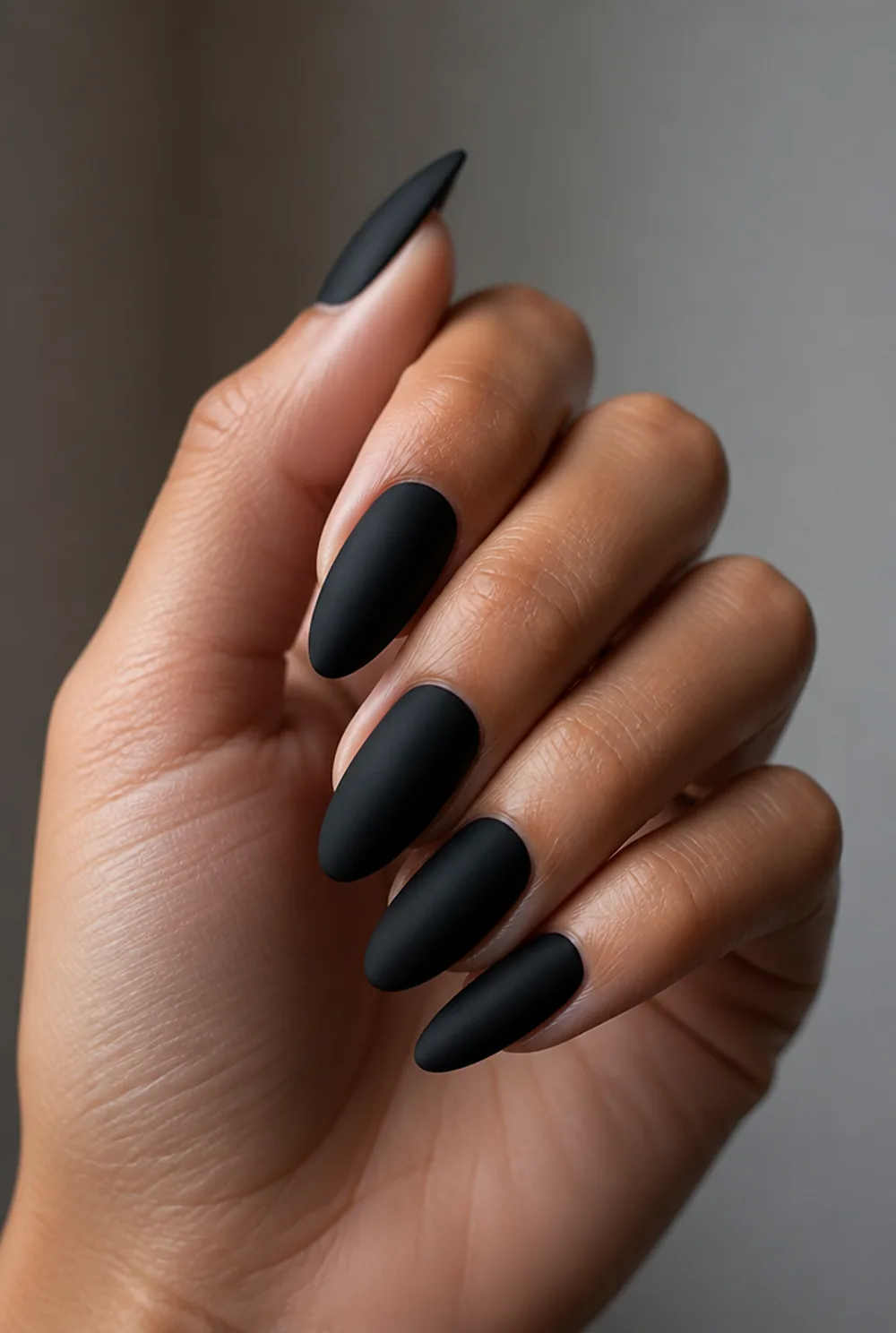 black velvet matte nail art on olive skin long length - PolishedAndPrettyNails.com black velvet matte nail art on olive skin, long length
