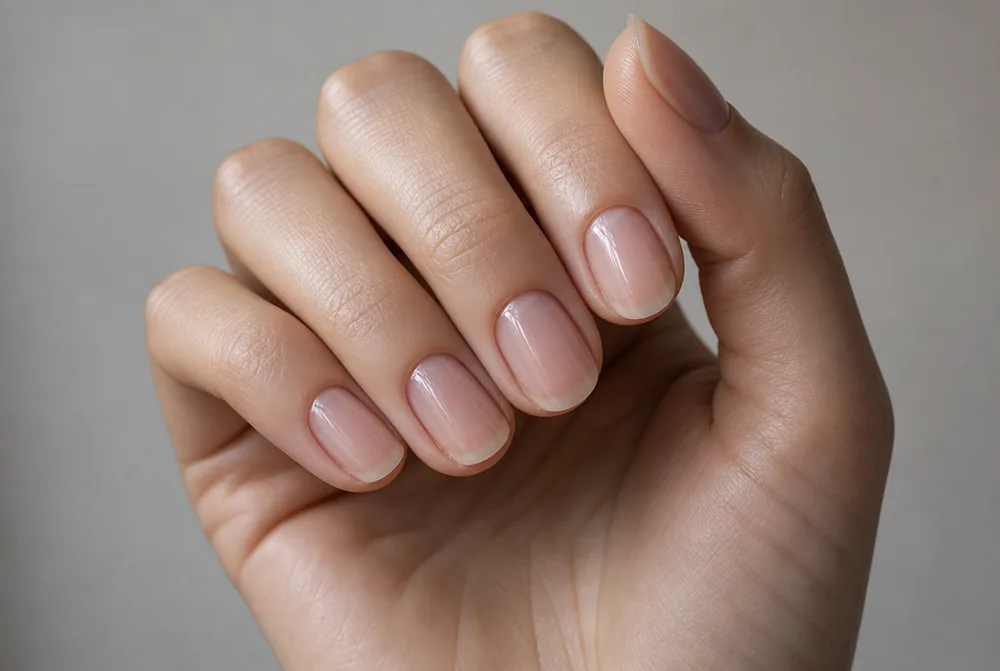 nude jelly nails with translucent glossy finish