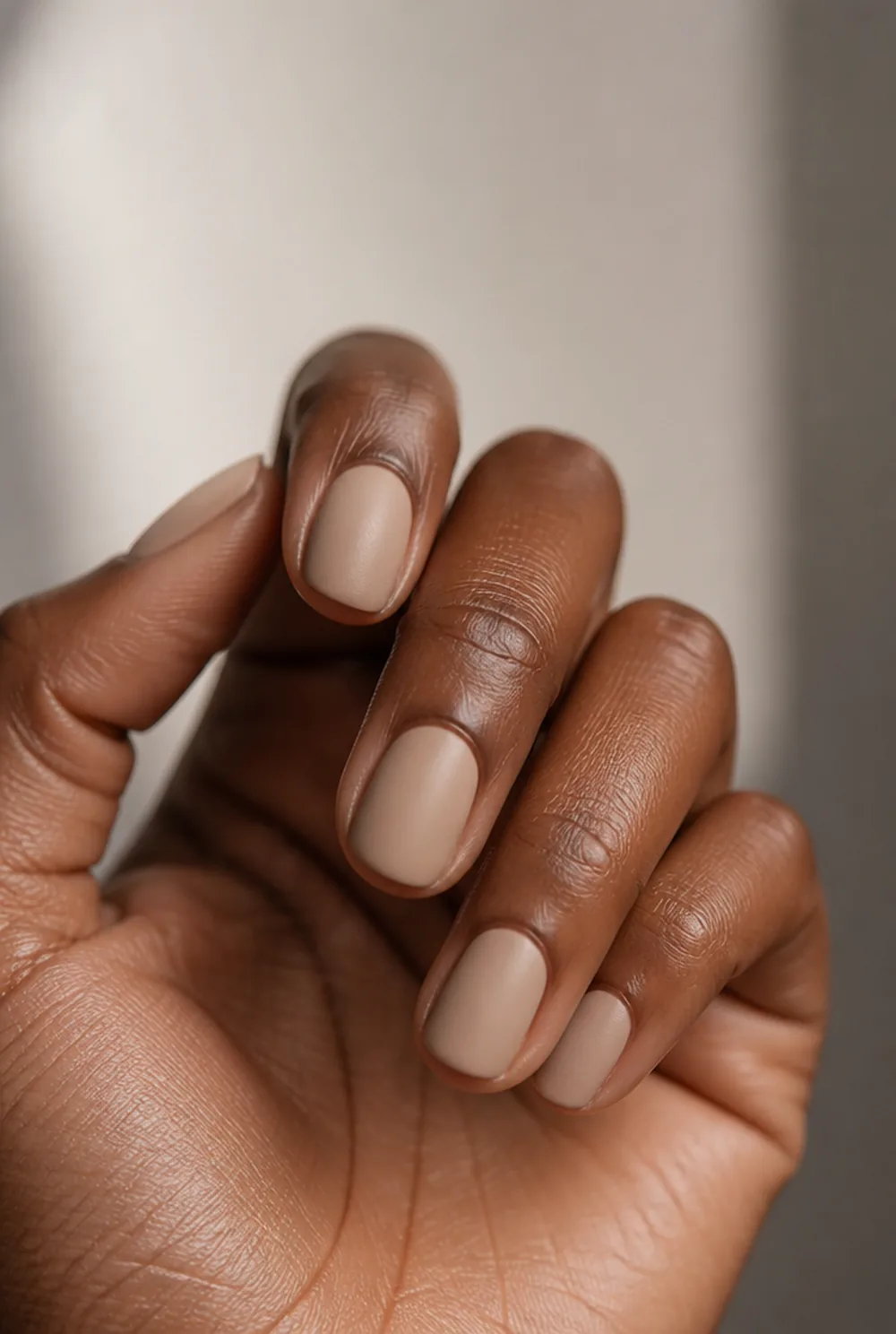 nude velvet matte nail art on deep brown skin