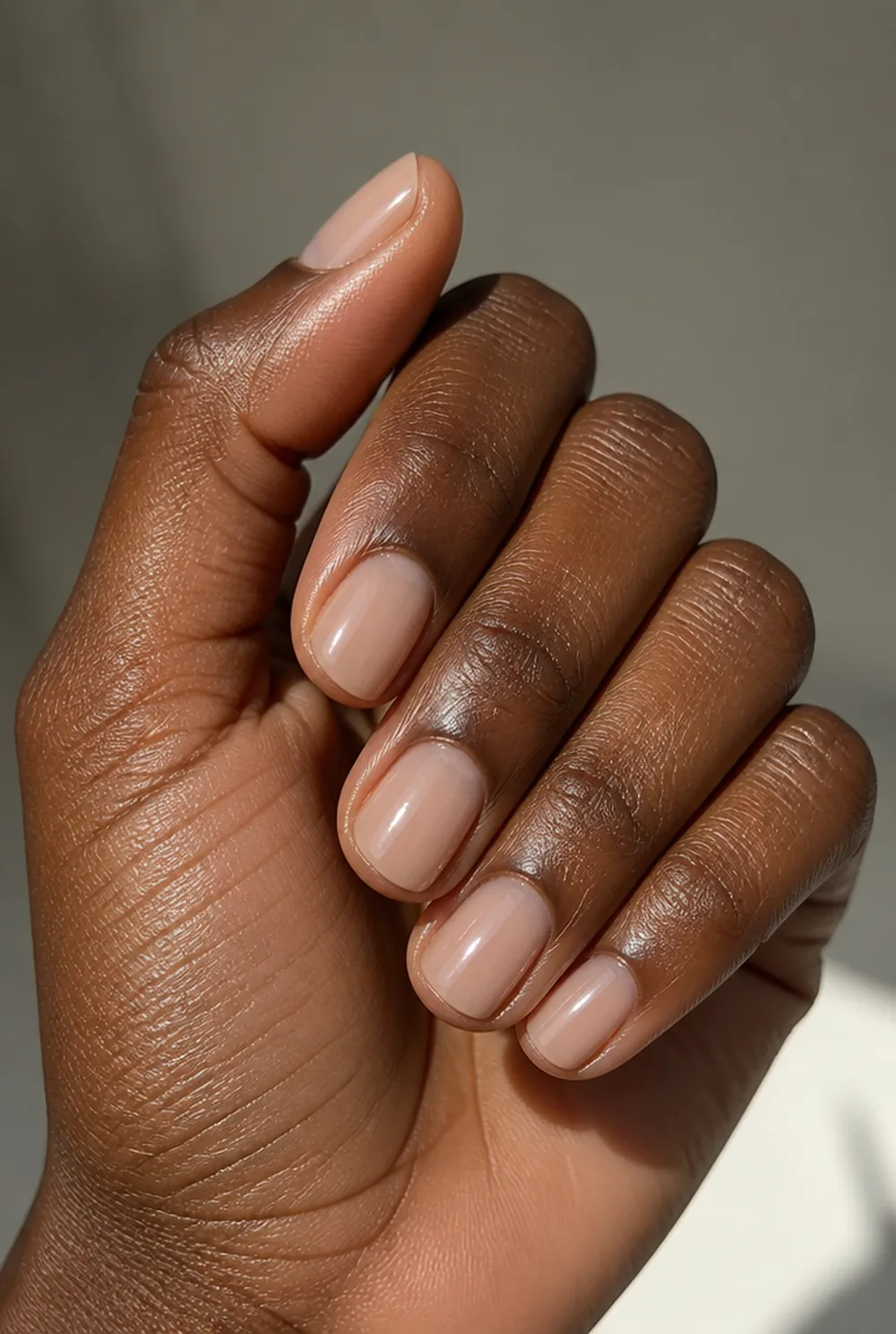 nude jelly nail art on deep brown skin