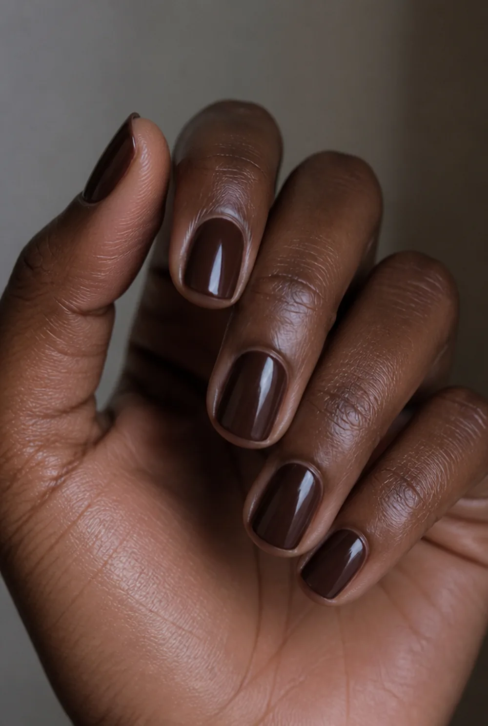 deep chocolate nude nail art on deep brown skin