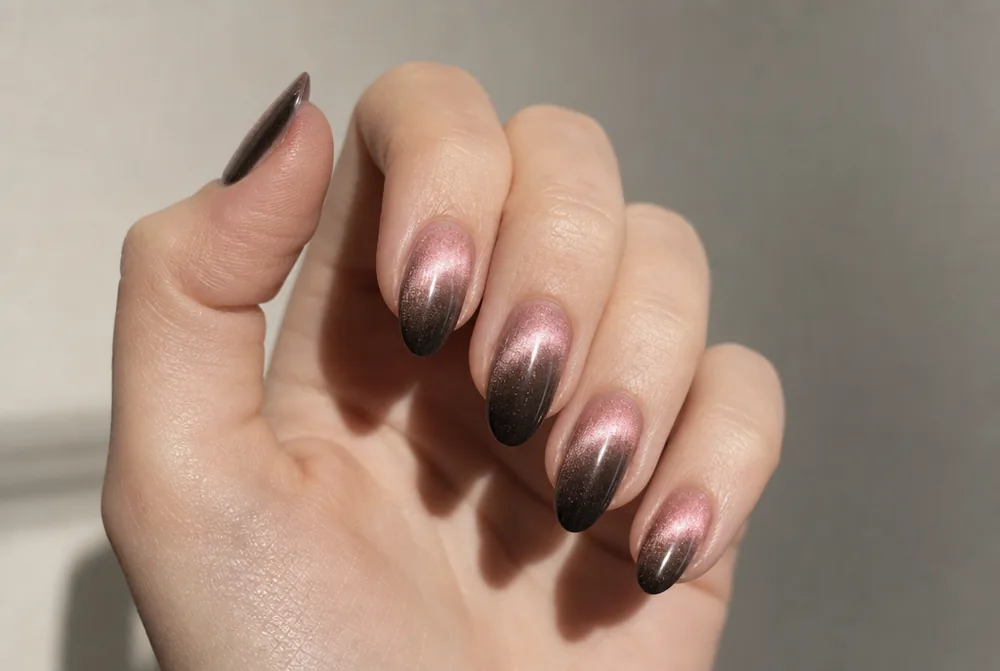 ombre cat eye nails with fading magnetic finish