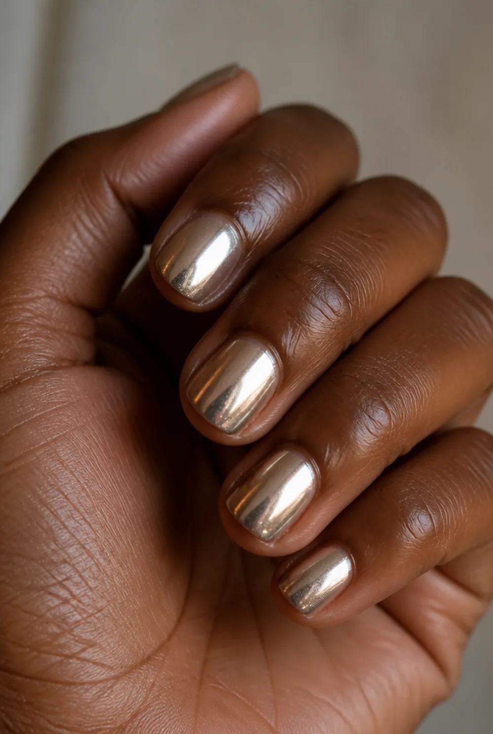 chrome ombre nail art on deep brown skin