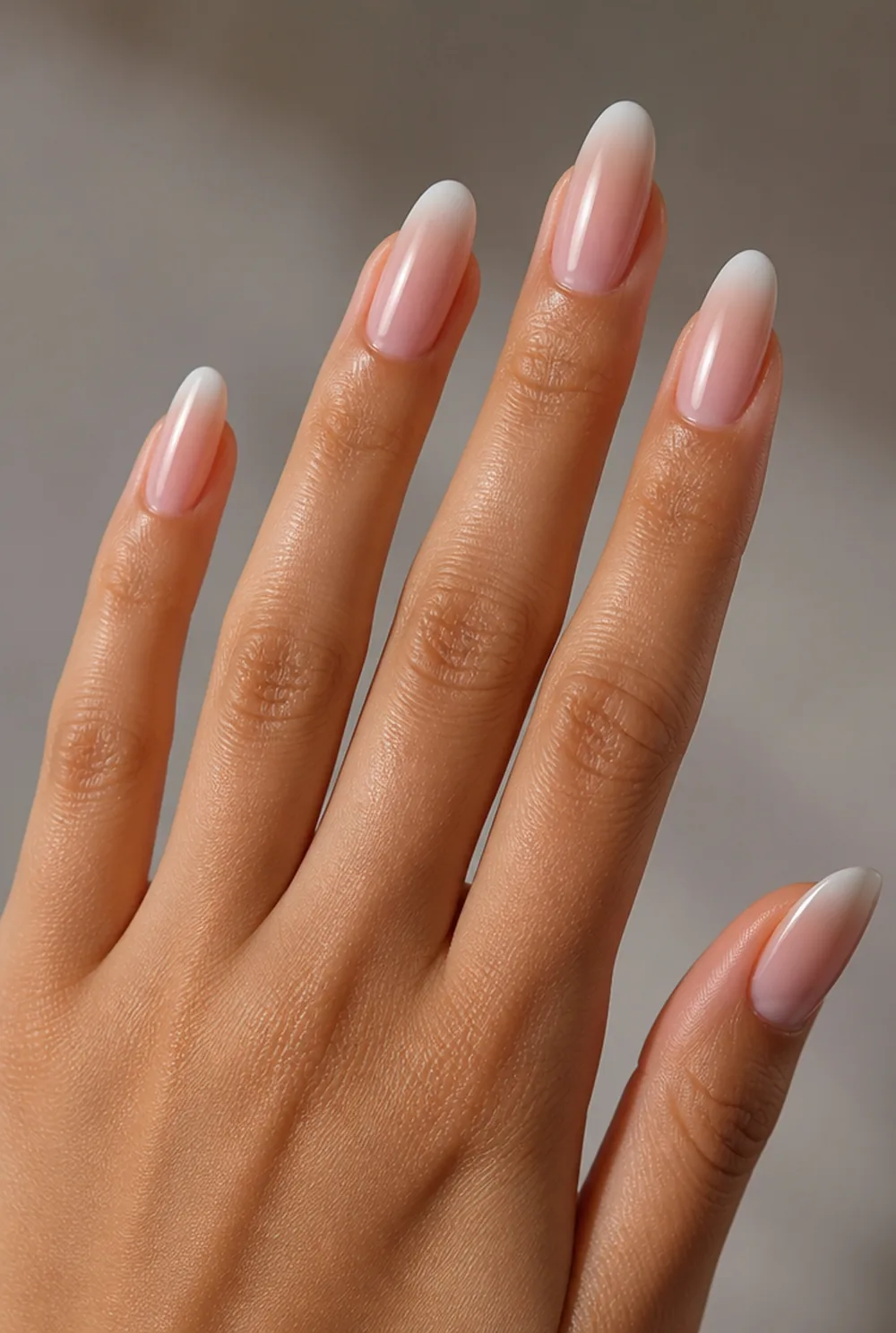 vertical ombre nail art on olive skin, long length