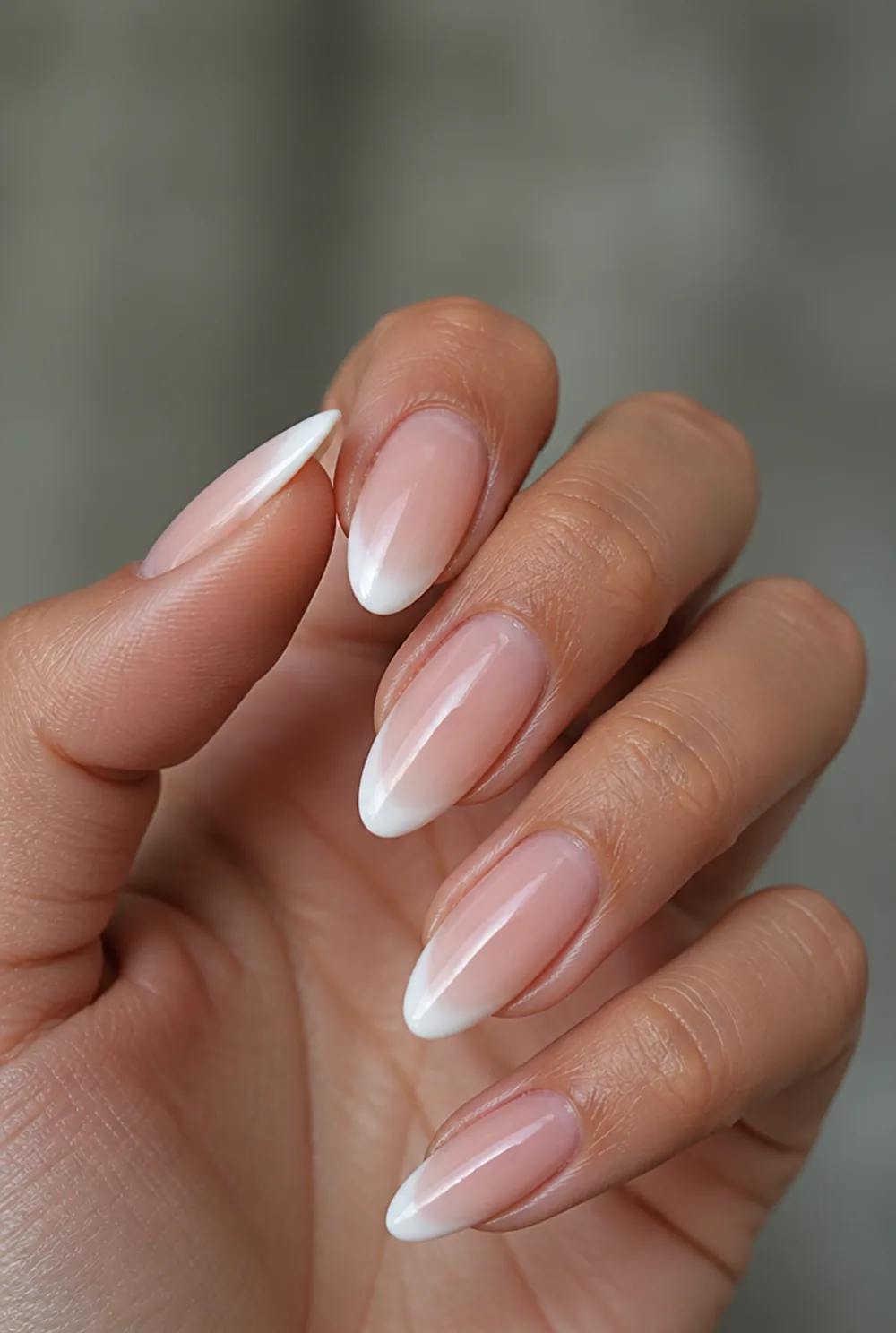 ombre with micro french nail art on olive skin, long length