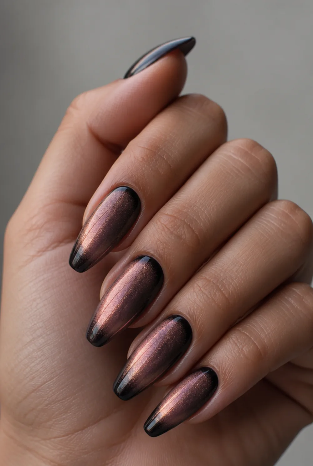 ombre cat eye nail art on olive skin, long length