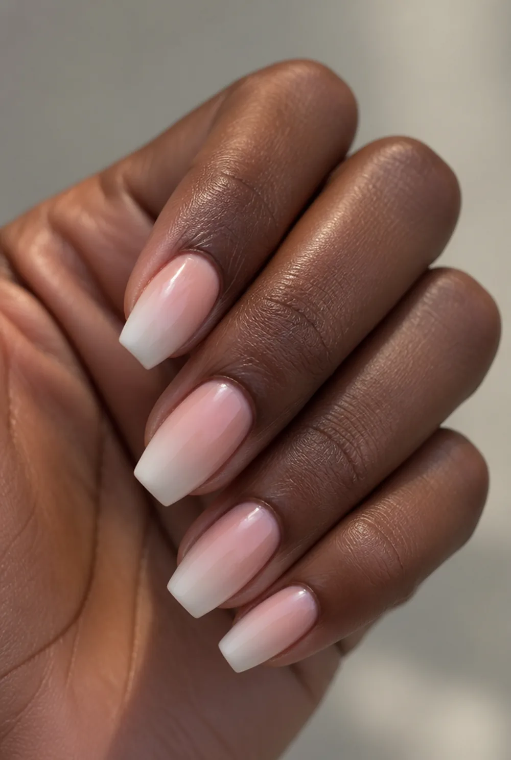 long coffin ombre nail art on deep brown skin