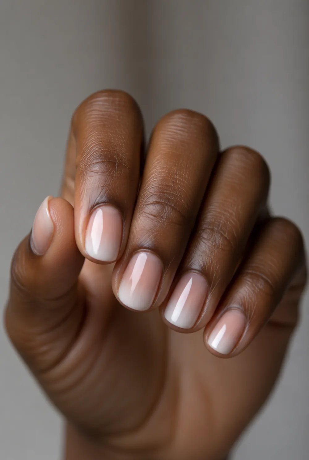 milky fade nail art on deep brown skin