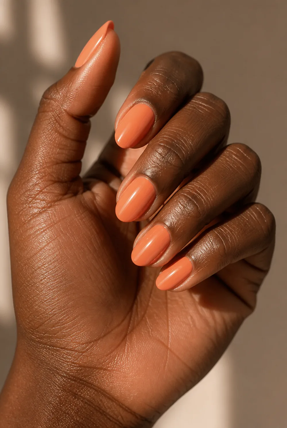 papaya nail art on deep brown skin - PolishedAndPrettyNails.com papaya nail art on deep brown skin