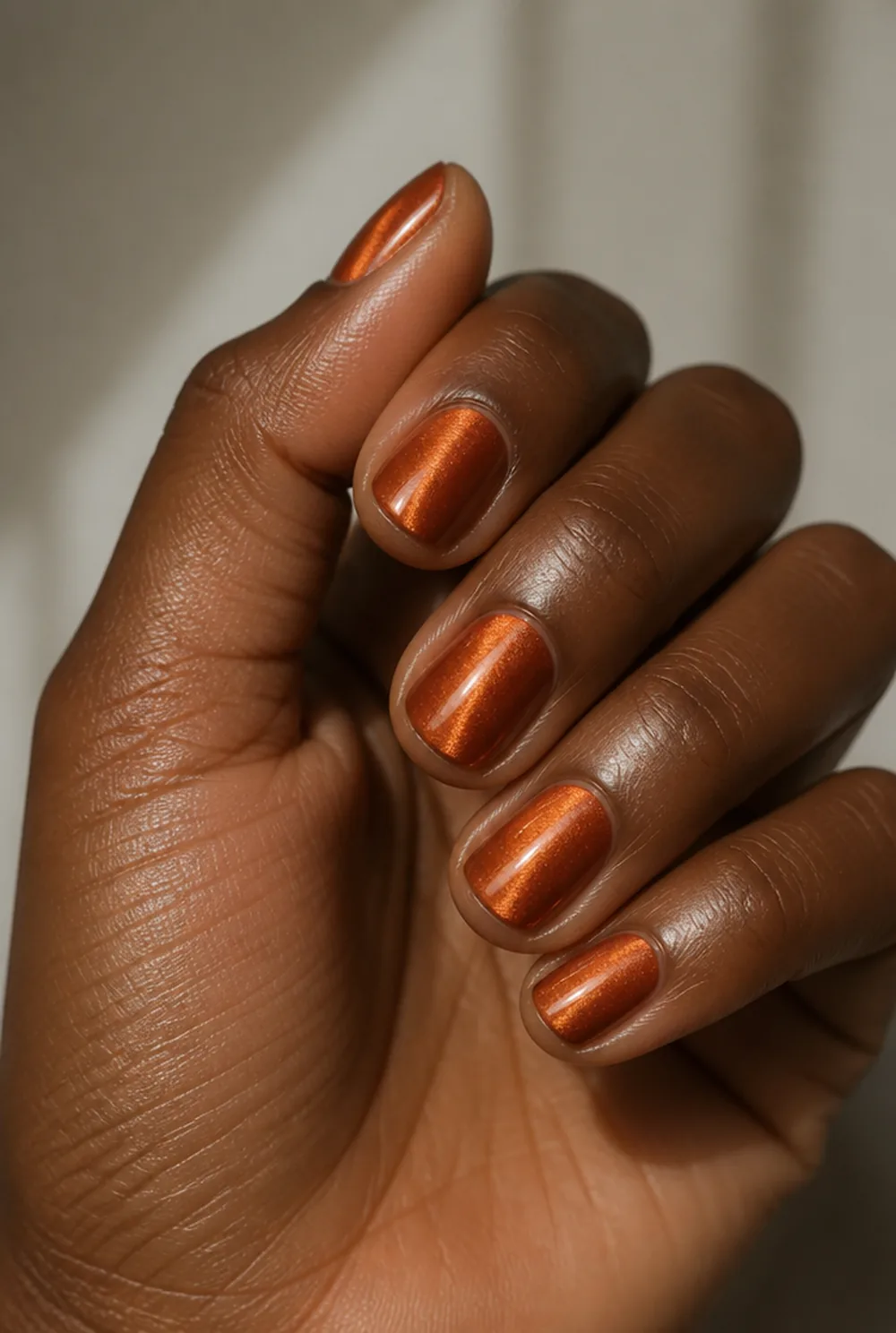 orange cat eye nail art on deep brown skin - PolishedAndPrettyNails.com orange cat eye nail art on deep brown skin