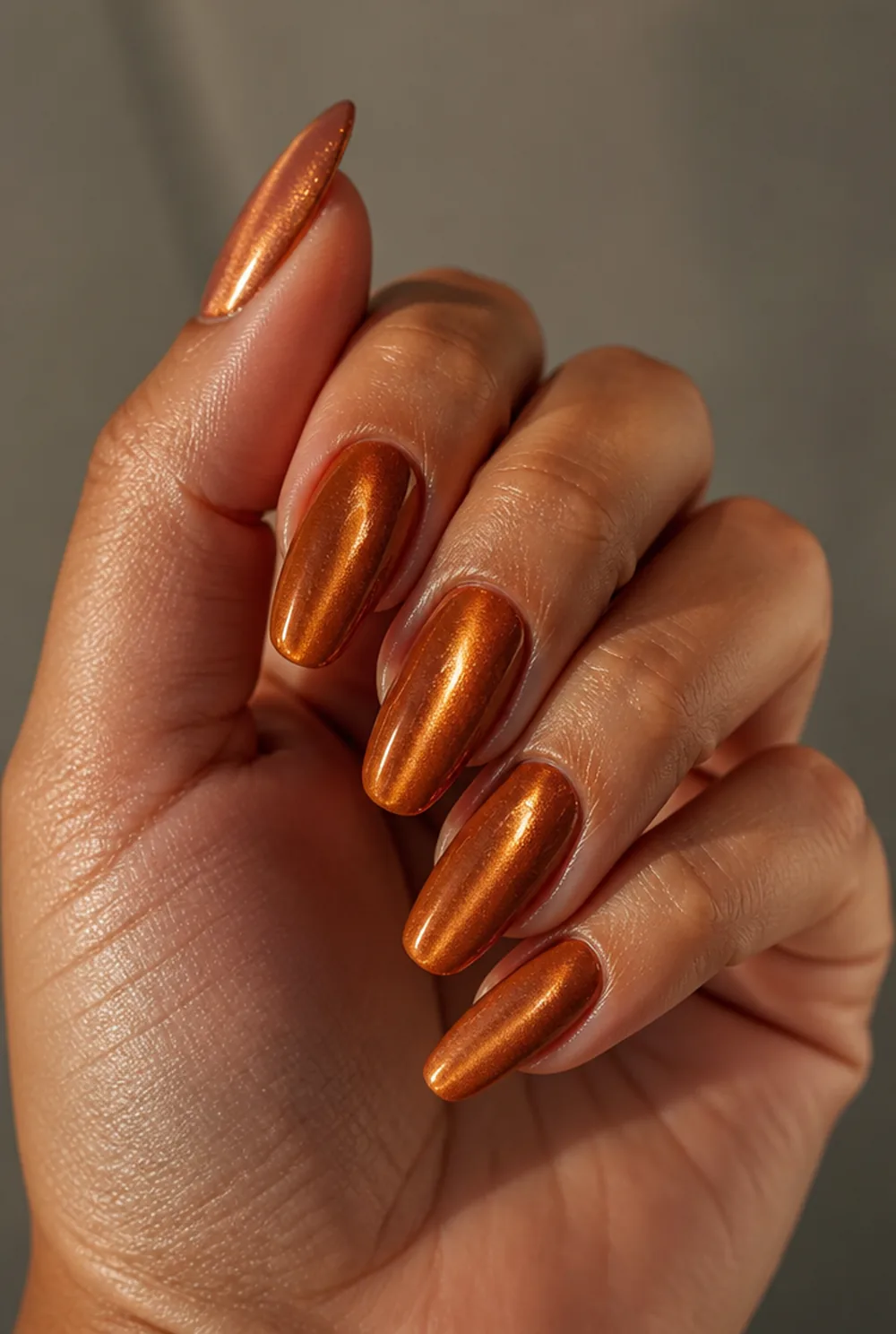 orange cat eye nail art on olive skin long length - PolishedAndPrettyNails.com orange cat eye nail art on olive skin, long length
