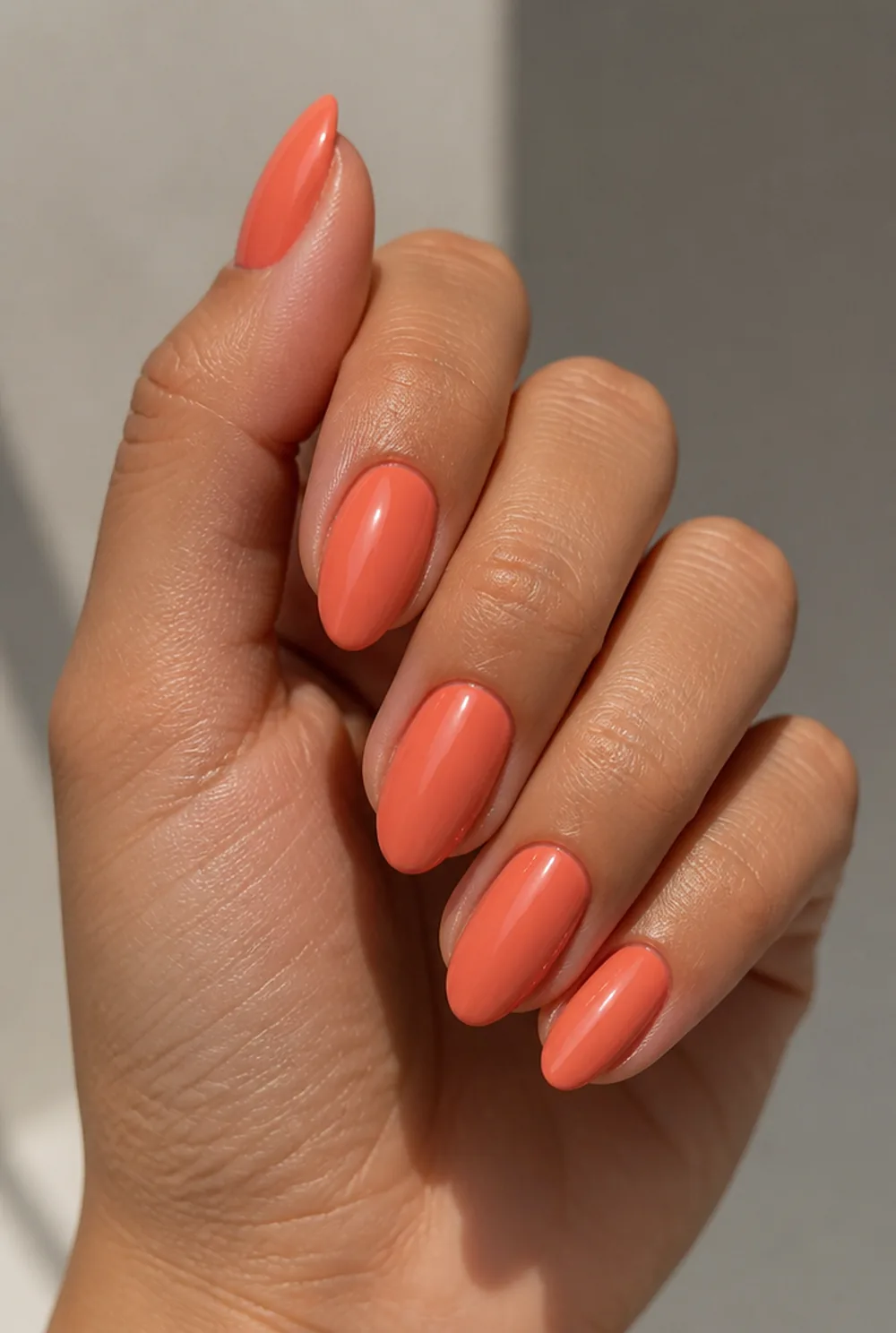 coral nail art on olive skin long length - PolishedAndPrettyNails.com coral nail art on olive skin, long length