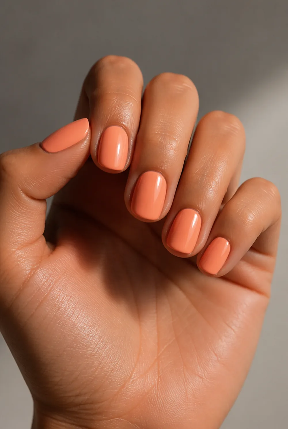 peach nail art on olive skin long length - PolishedAndPrettyNails.com peach nail art on olive skin, long length