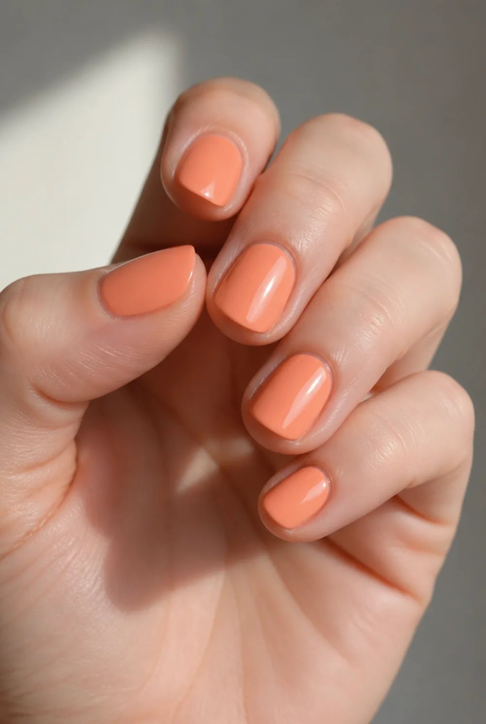 peach nail art on fair skin short length - PolishedAndPrettyNails.com peach nail art on fair skin, short length