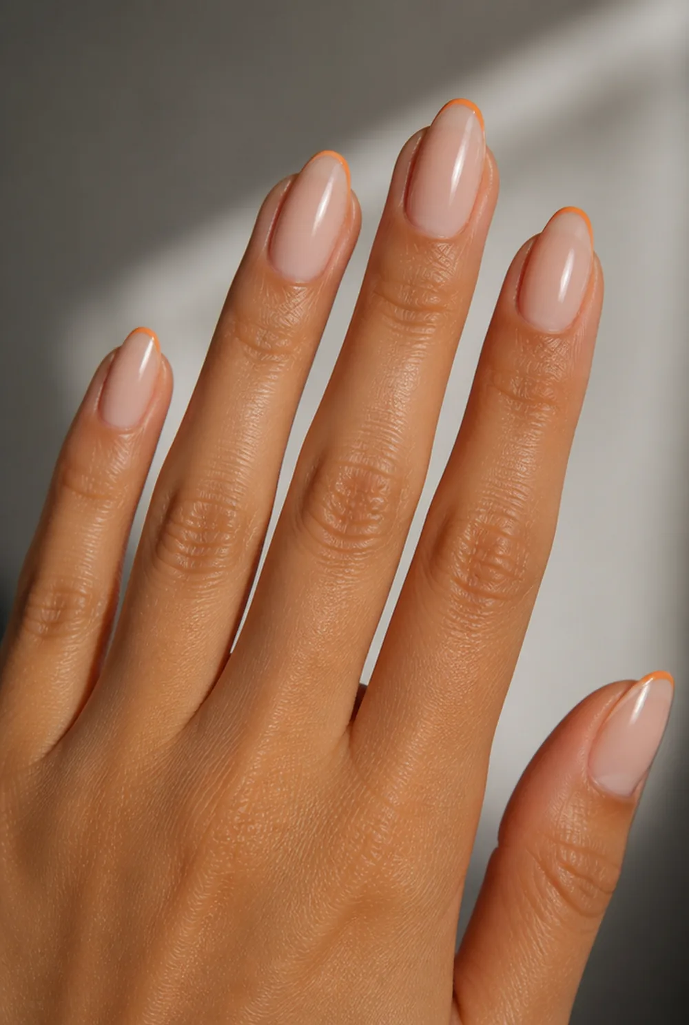 orange french tip nail art on olive skin long length - PolishedAndPrettyNails.com orange french tip nail art on olive skin, long length