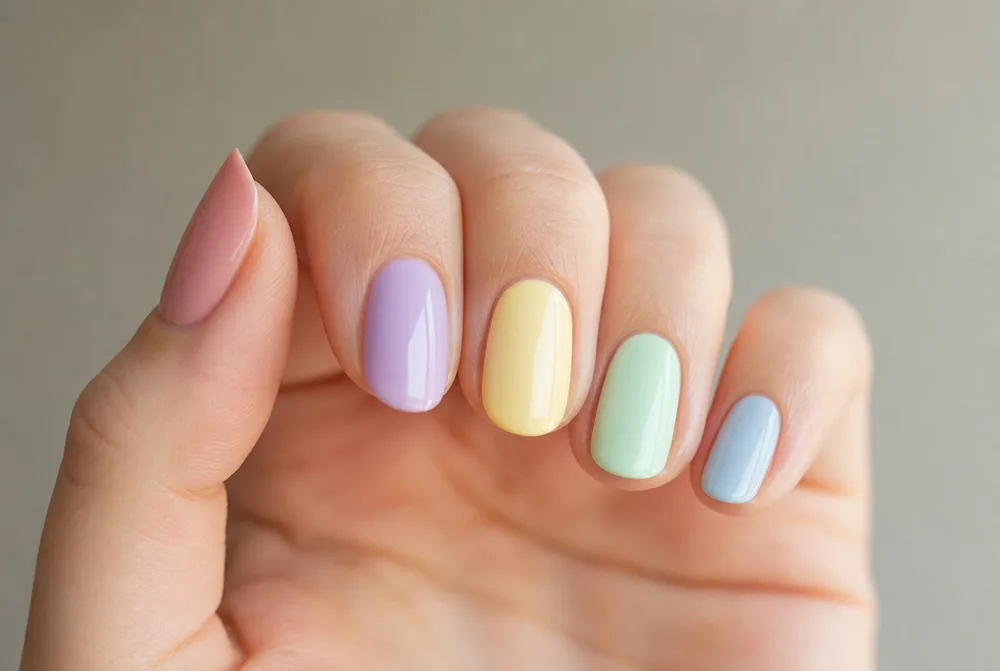 pastel skittle spring nails with a different colour per nail