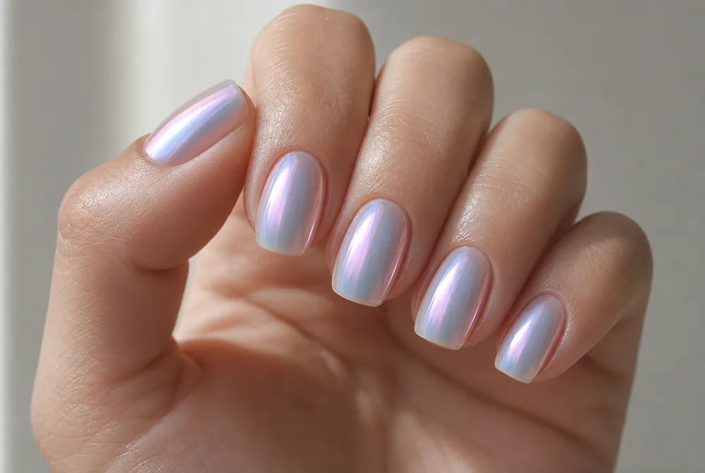pearl glazed medium length nails