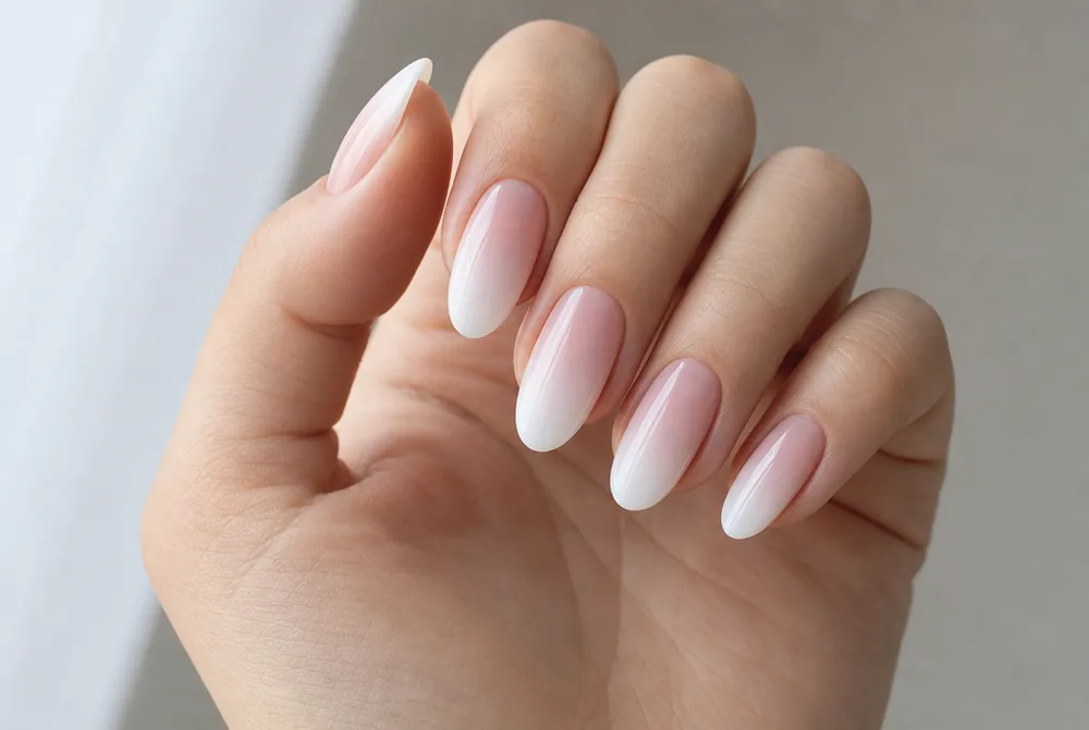 pink and white ombre oval nails