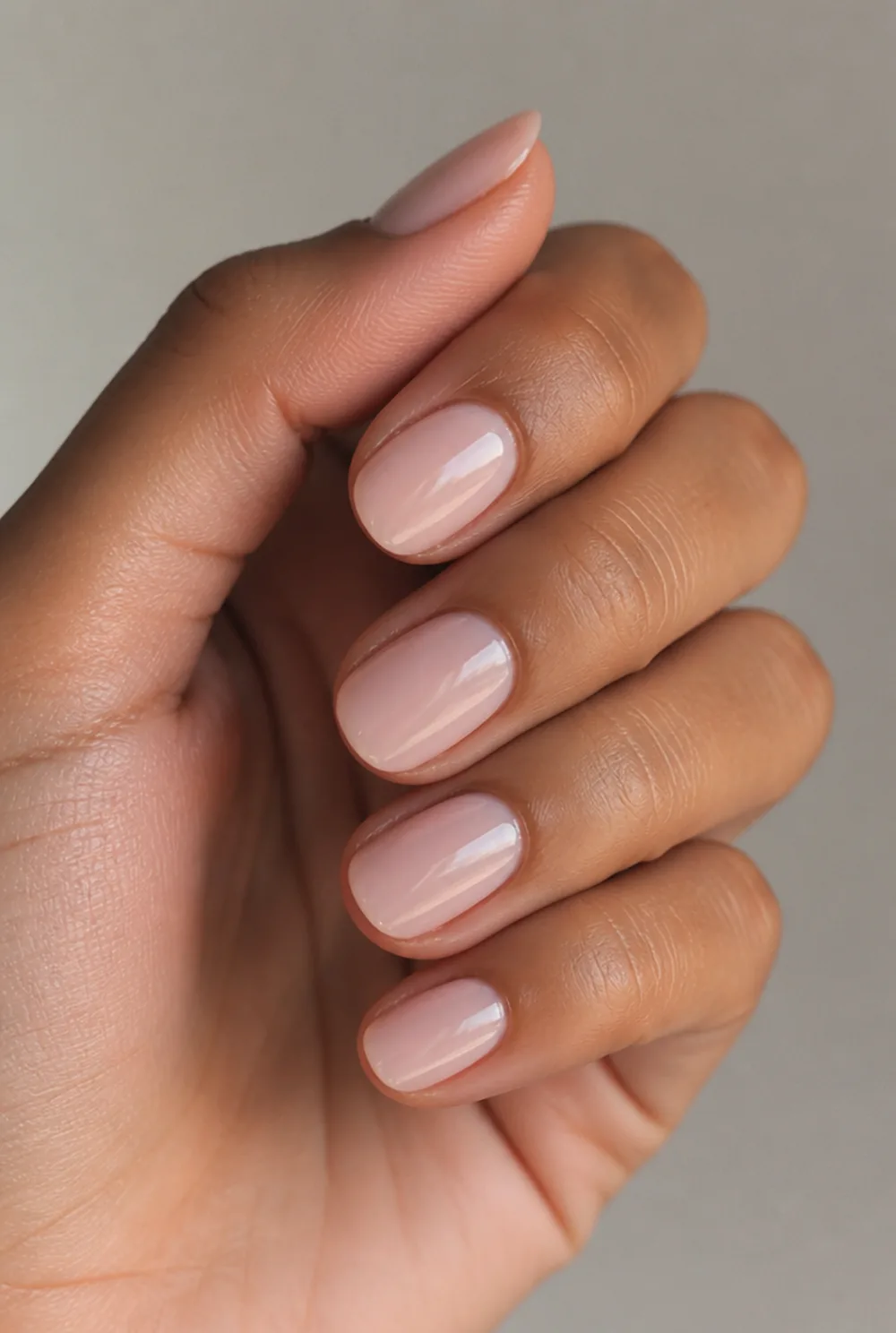 ballet slipper sheer nail art on olive skin, long length