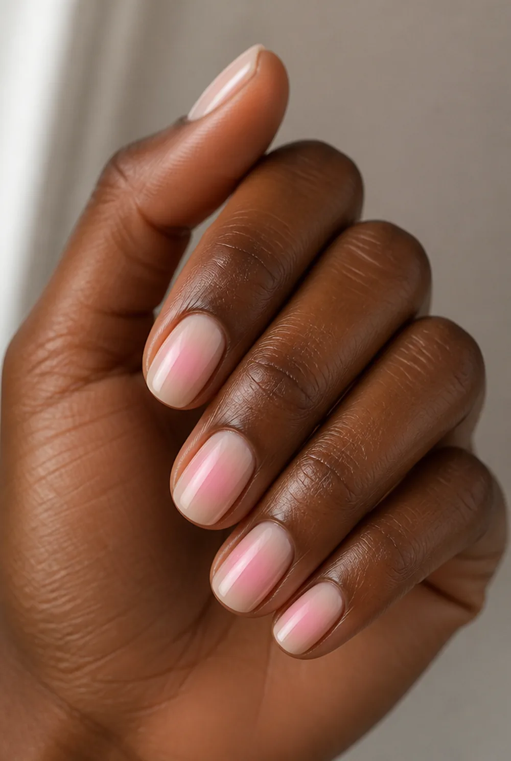 pink aura nail art on deep brown skin