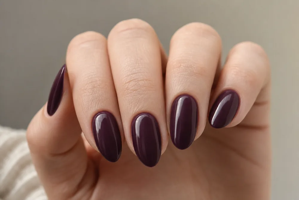 plum burgundy nails on medium almond shape