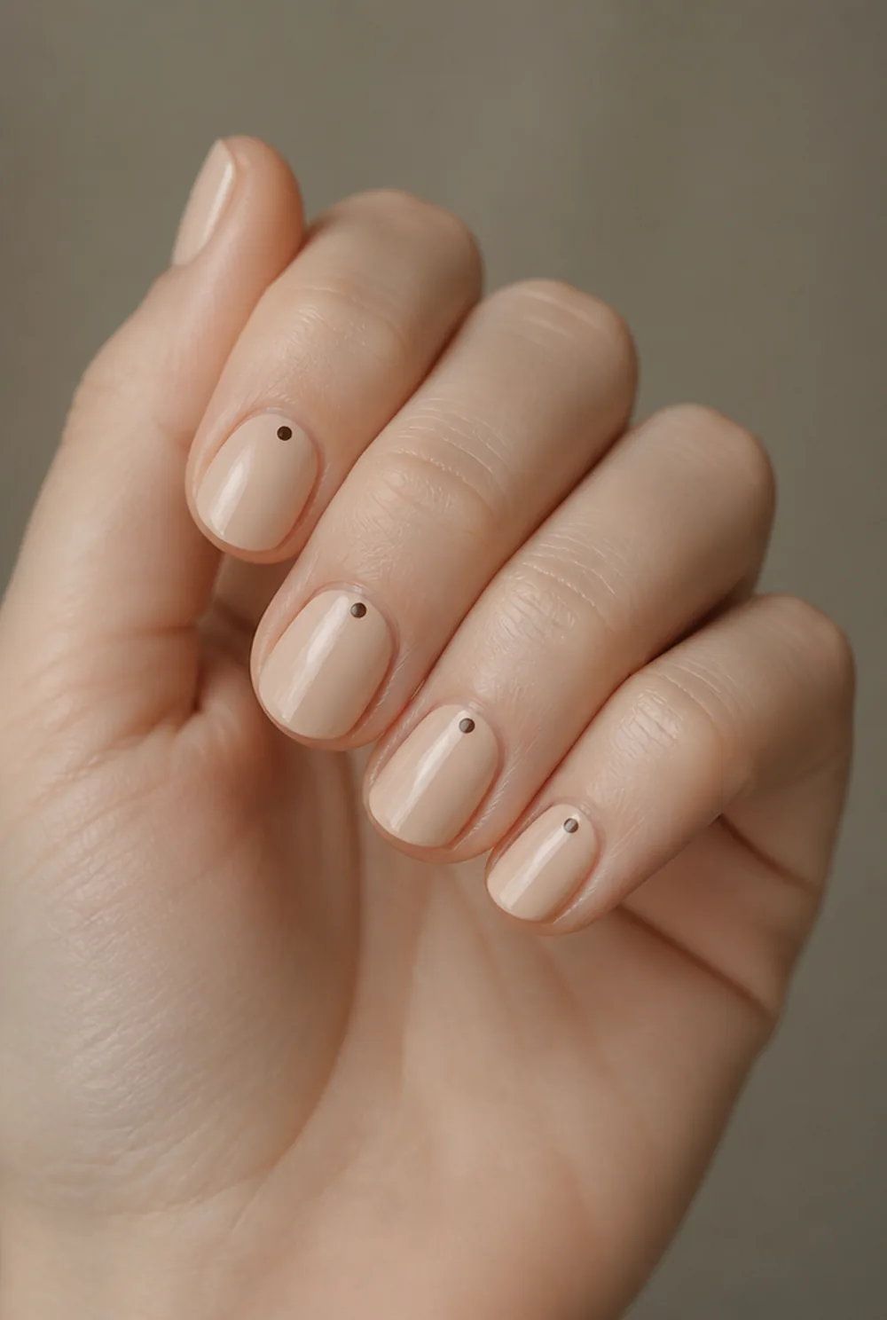 single dot at the cuticle nail art on fair skin, short length
