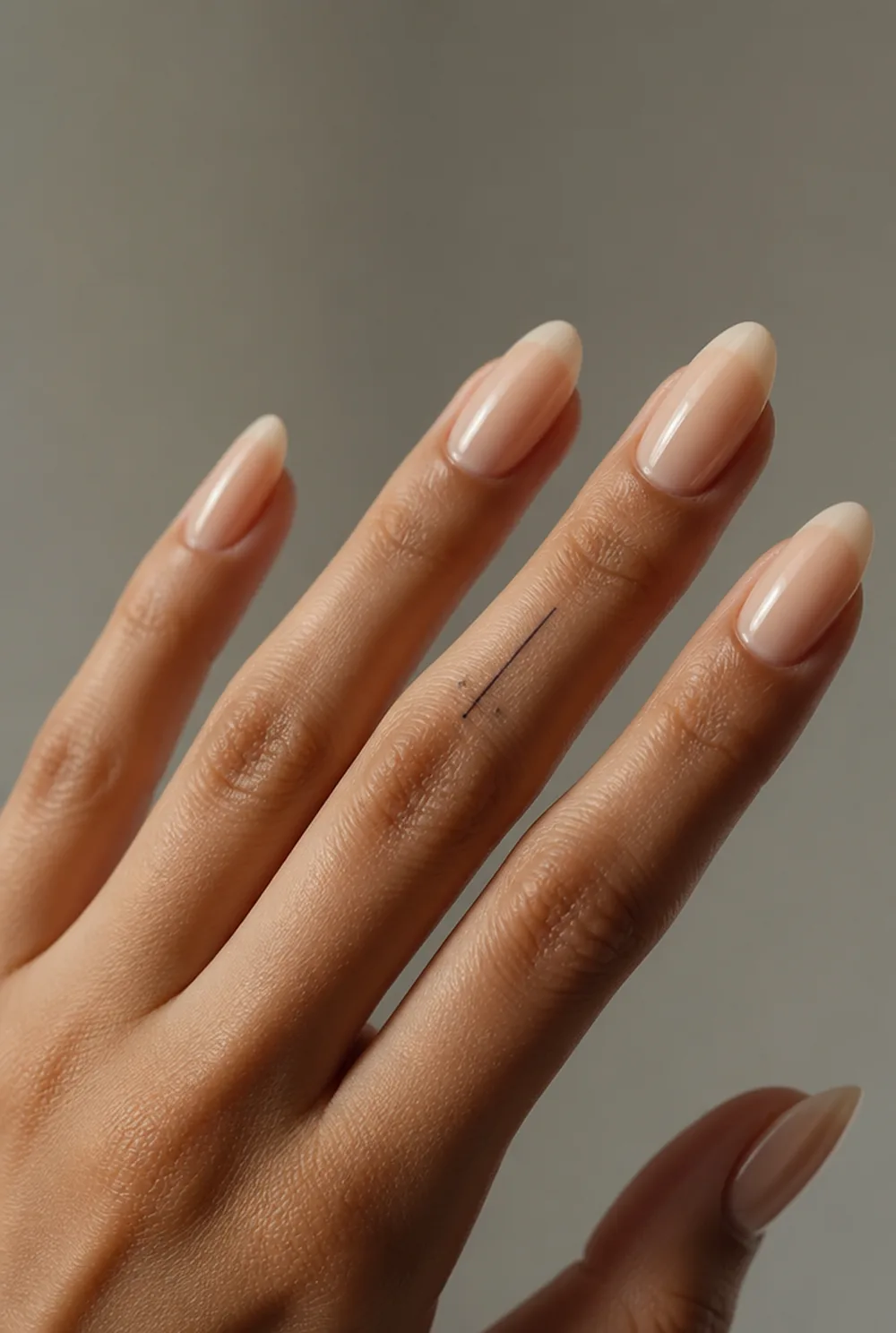 dots and a line nail art on olive skin, long length