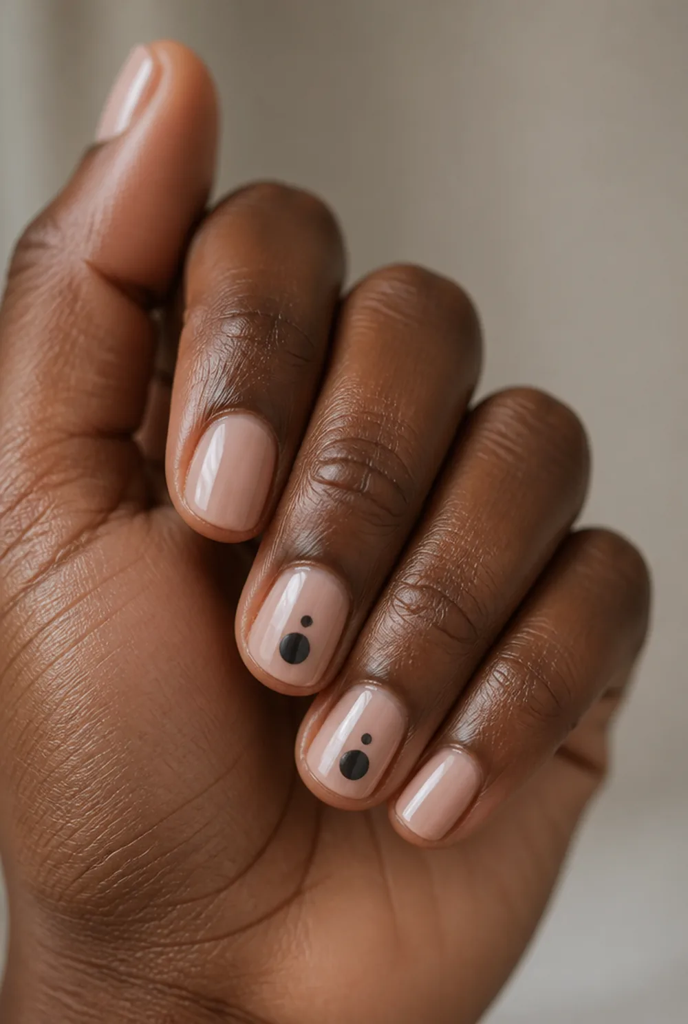 two-dot cluster nail art on deep brown skin
