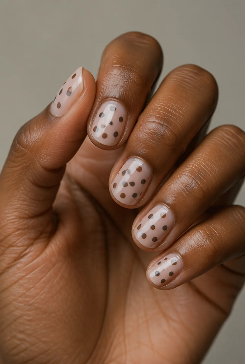 two-colour dots nail art on deep brown skin