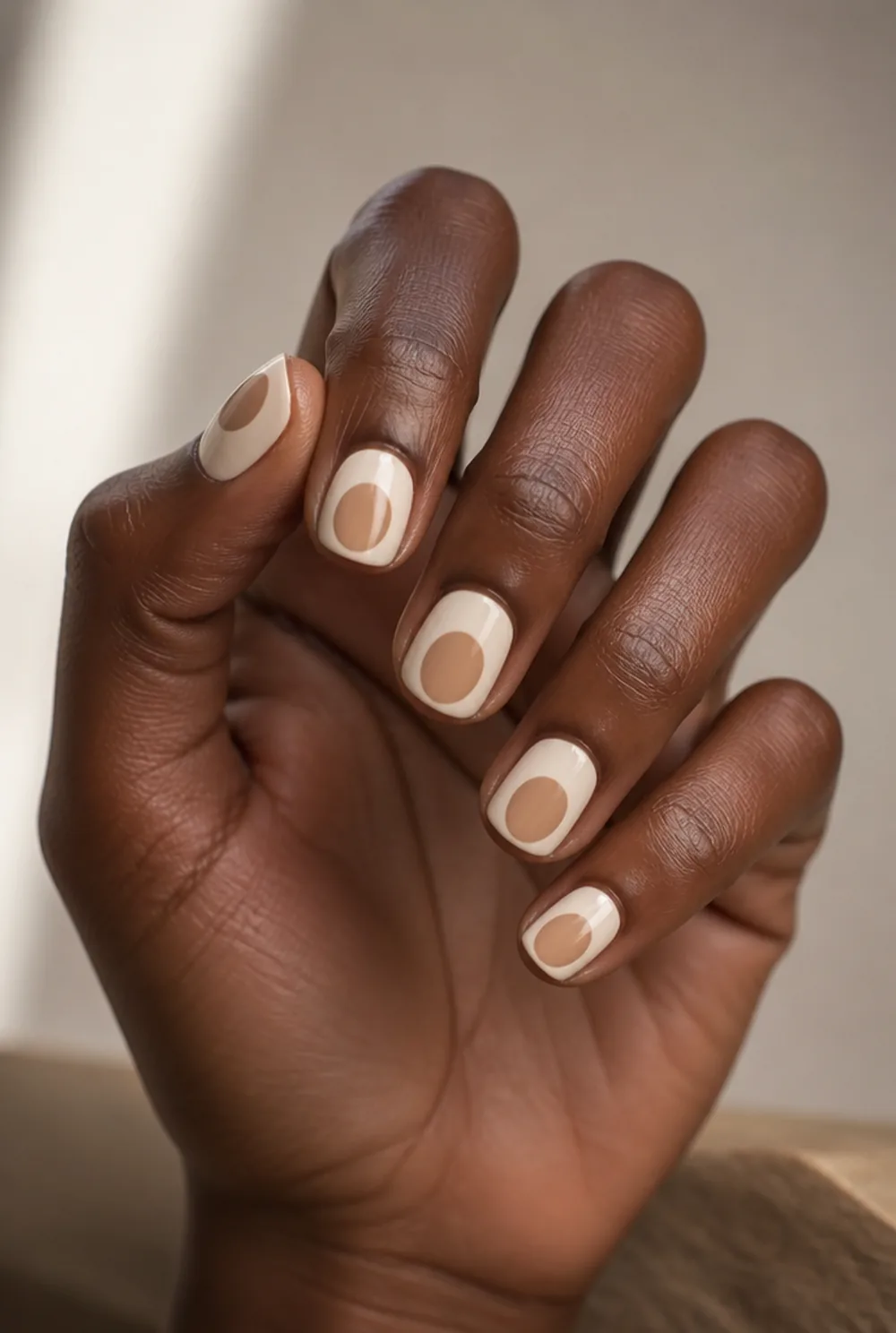 large single dot nail art on deep brown skin