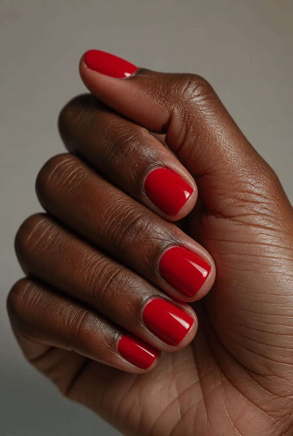 red square short nail art on deep brown skin - PolishedAndPrettyNails.com red square short nail art on deep brown skin