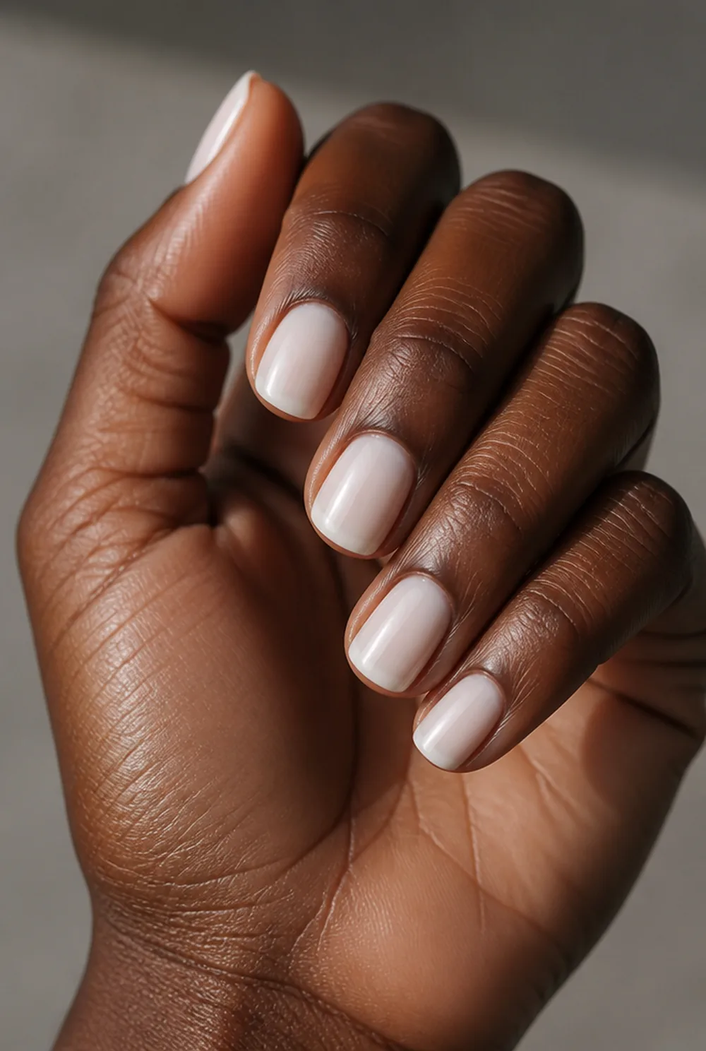 milky white squoval nail art on deep brown skin - PolishedAndPrettyNails.com milky white squoval nail art on deep brown skin