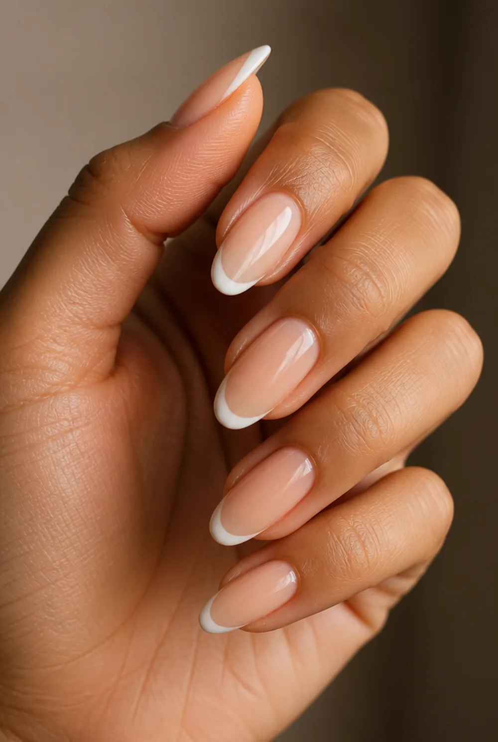 classic french tip nail art on olive skin long length - PolishedAndPrettyNails.com classic french tip nail art on olive skin, long length