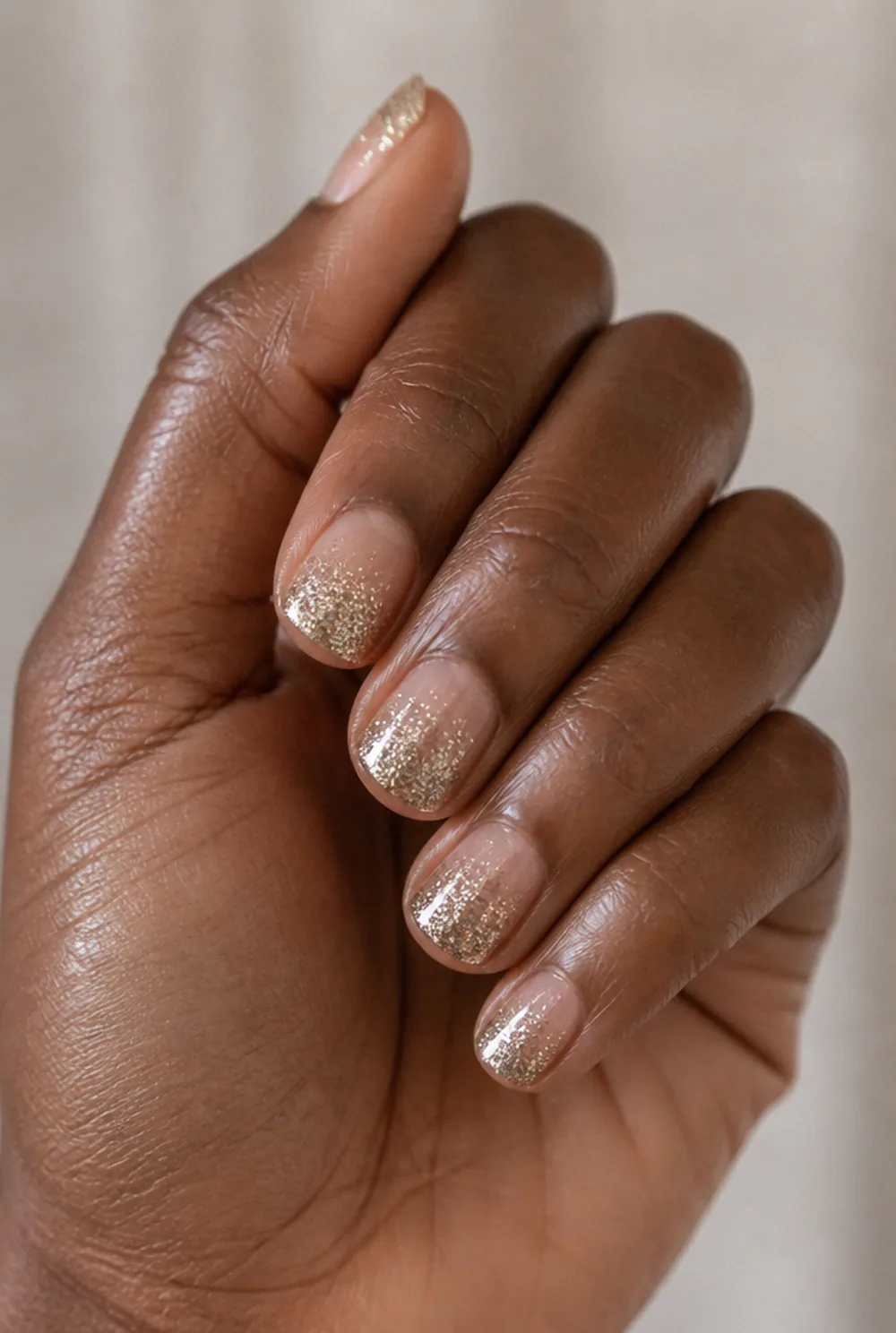 glitter ombre tips nail art on deep brown skin - PolishedAndPrettyNails.com glitter ombre tips nail art on deep brown skin