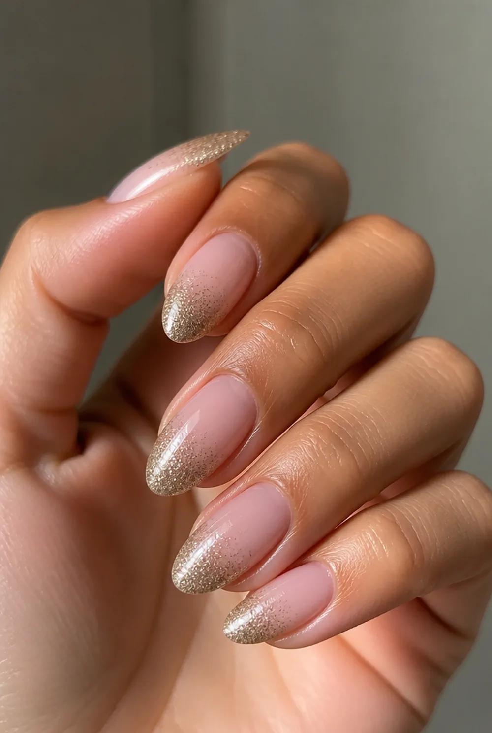 glitter ombre tips nail art on olive skin long length - PolishedAndPrettyNails.com glitter ombre tips nail art on olive skin, long length