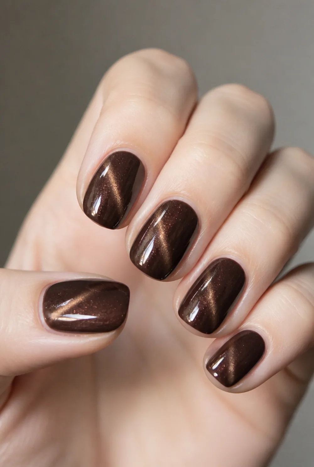 cat eye magnetic nail art on fair skin short length - PolishedAndPrettyNails.com cat eye magnetic nail art on fair skin, short length