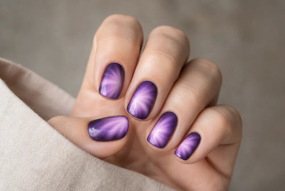 purple aura nails with violet centre glow