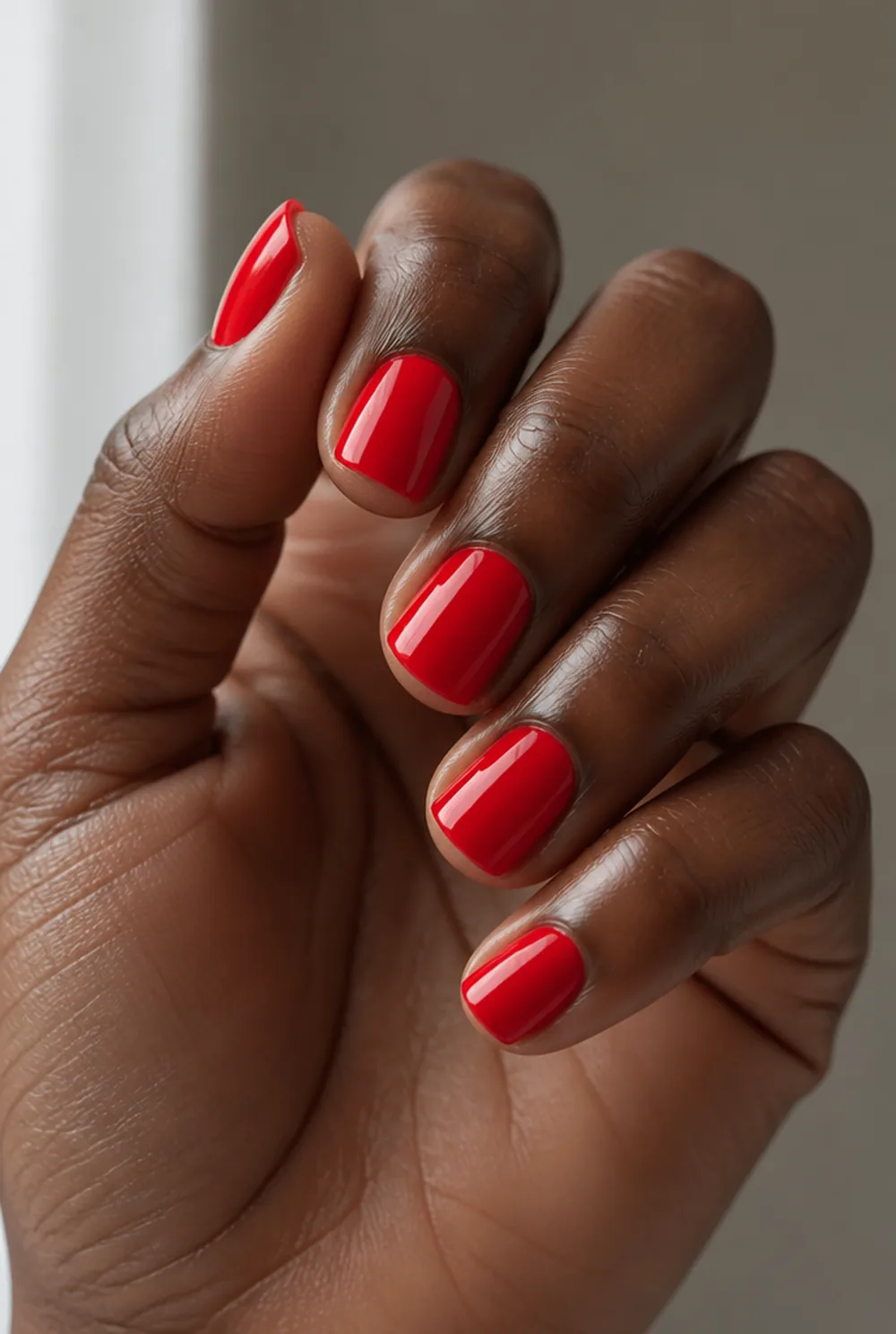 fire engine gloss nail art on deep brown skin