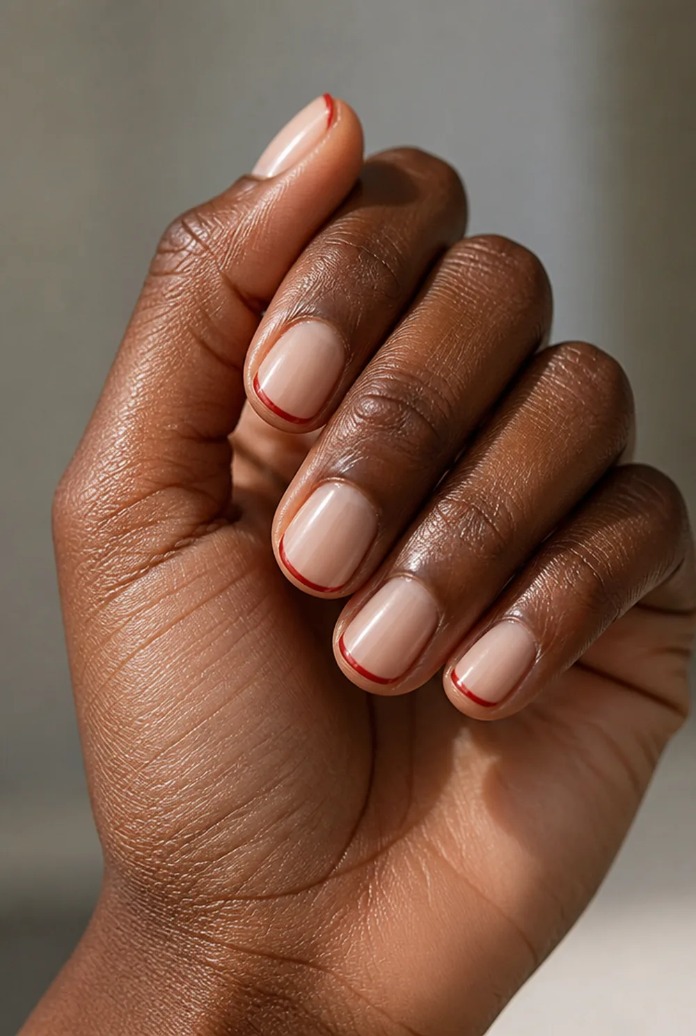 red french tip nail art on deep brown skin