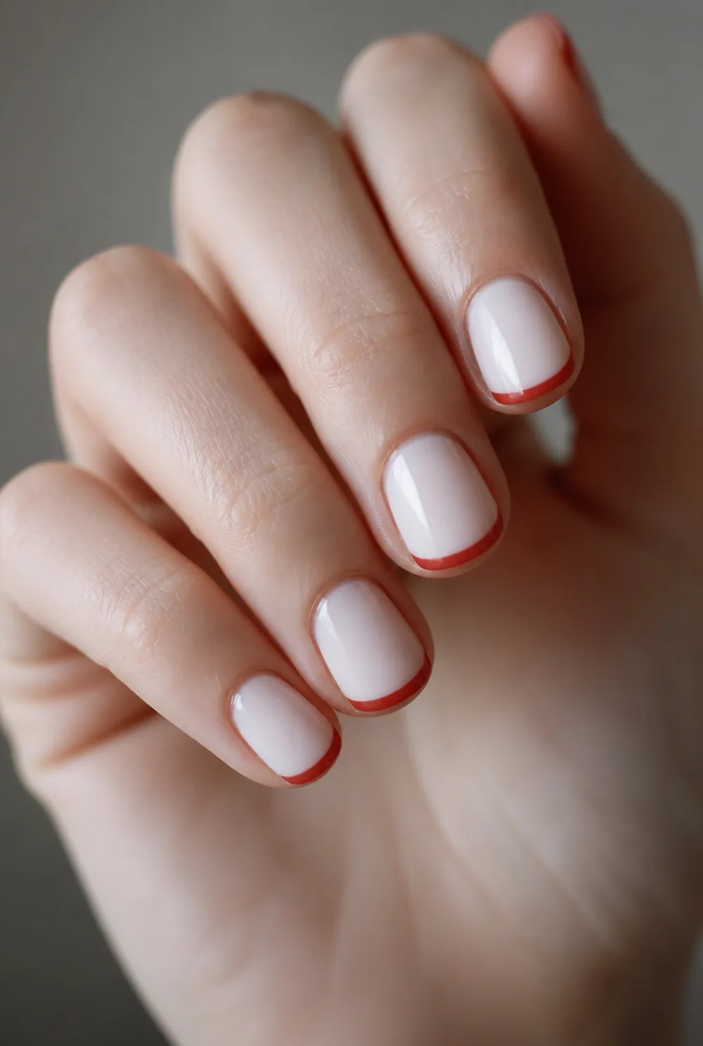 red on milky white nail art on fair skin short length - PolishedAndPrettyNails.com red on milky white nail art on fair skin, short length