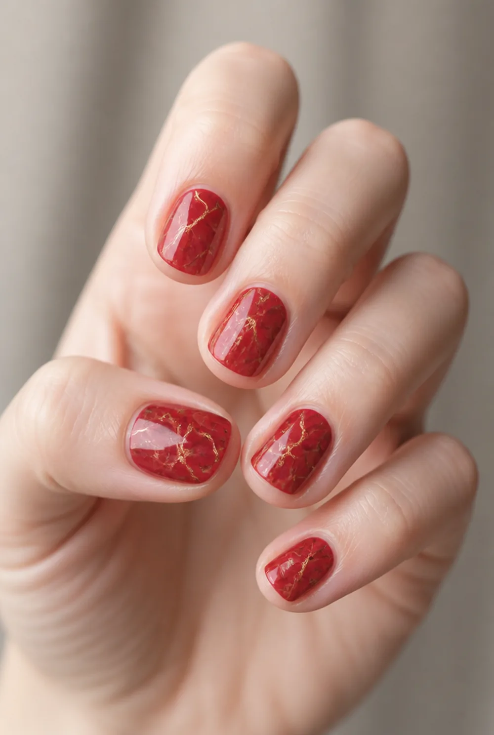 red marble nail art on fair skin short length - PolishedAndPrettyNails.com red marble nail art on fair skin, short length