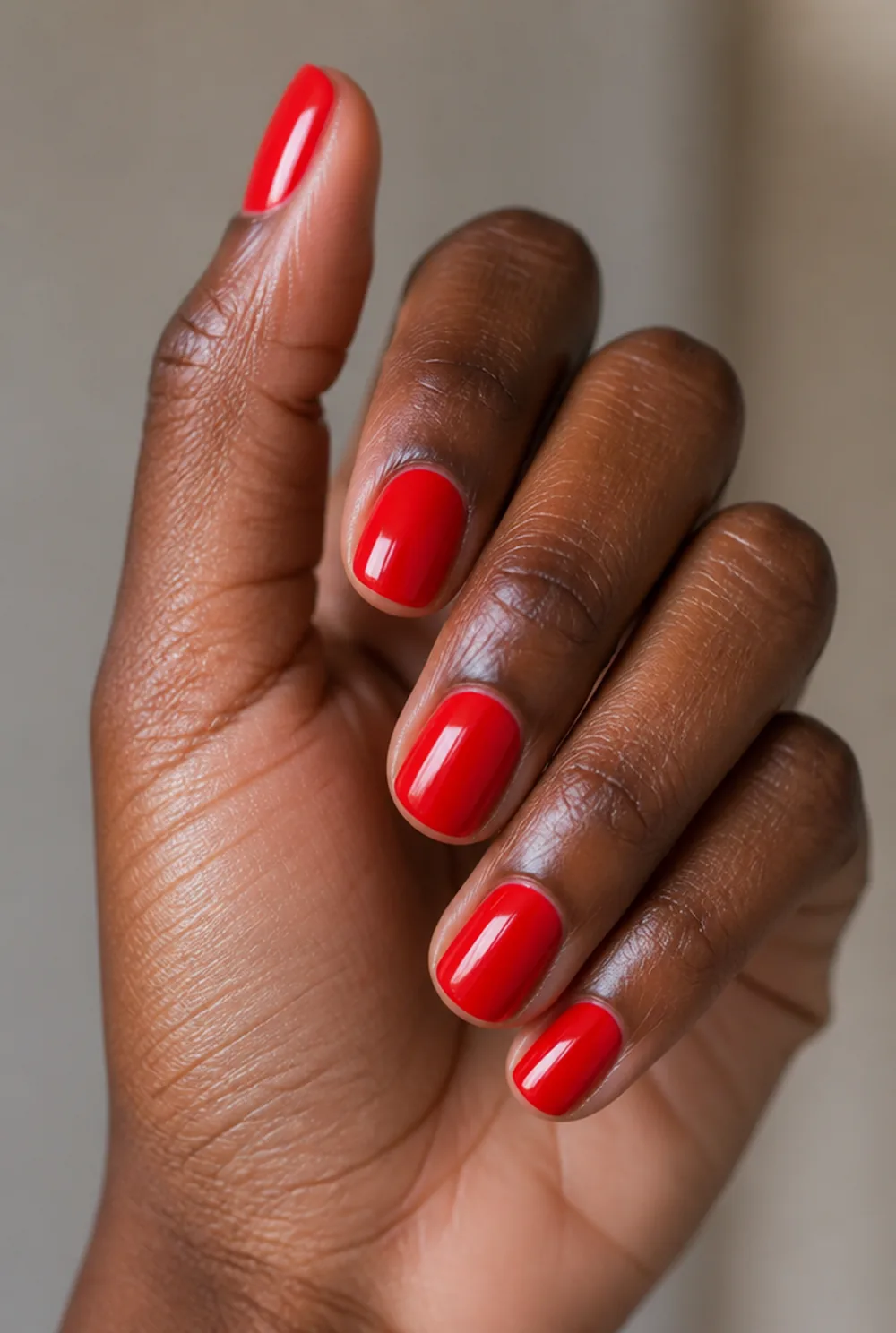fire engine nail art on deep brown skin - PolishedAndPrettyNails.com fire engine nail art on deep brown skin
