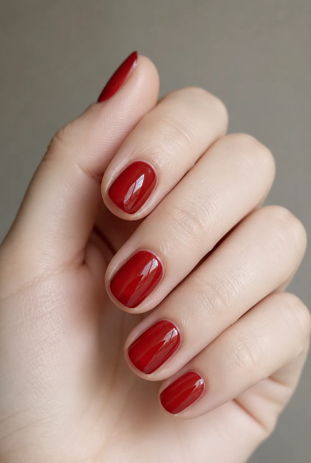 sheer red jelly nail art on fair skin short length - PolishedAndPrettyNails.com sheer red jelly nail art on fair skin, short length