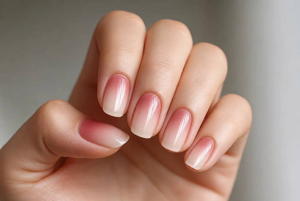 reverse ombre nails with colour fading from cuticle to tip